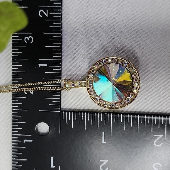 Gold Iridescent Crystal Pendant with Chain and Earrings Set - Picture 7 of 8